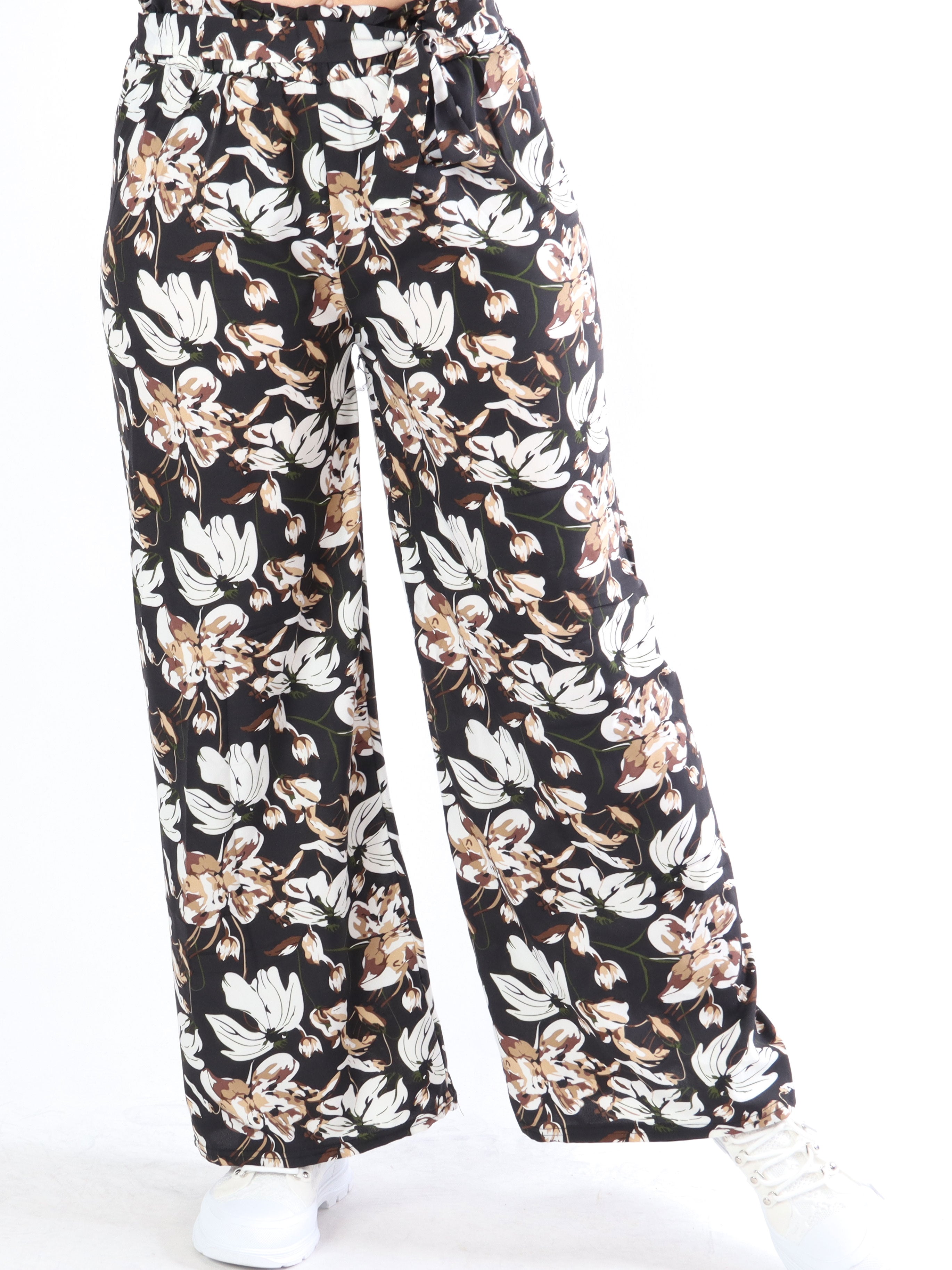 Angel - Løse bukser i blomsterprint med bindebånd